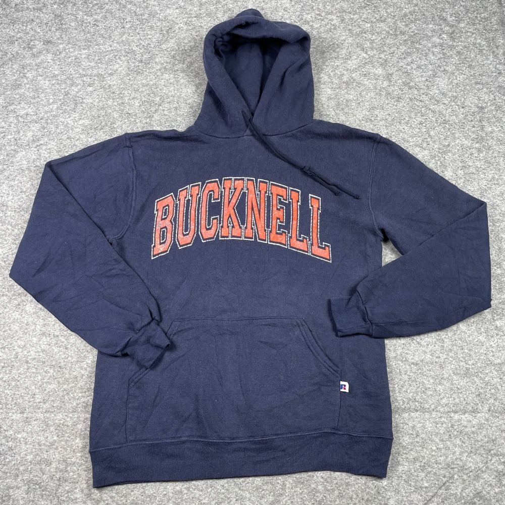 Vintage Bucknell Bison Hoodie Mens M Navy Blue Russell Pullover Made In USA